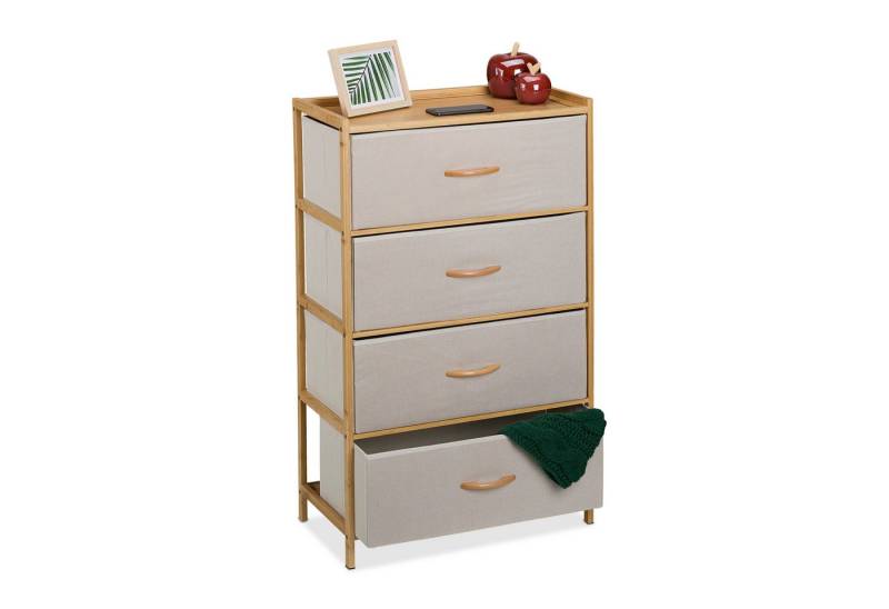 relaxdays Kommode Bambus Kommode 4 Schubladen (1 St), Beige von relaxdays