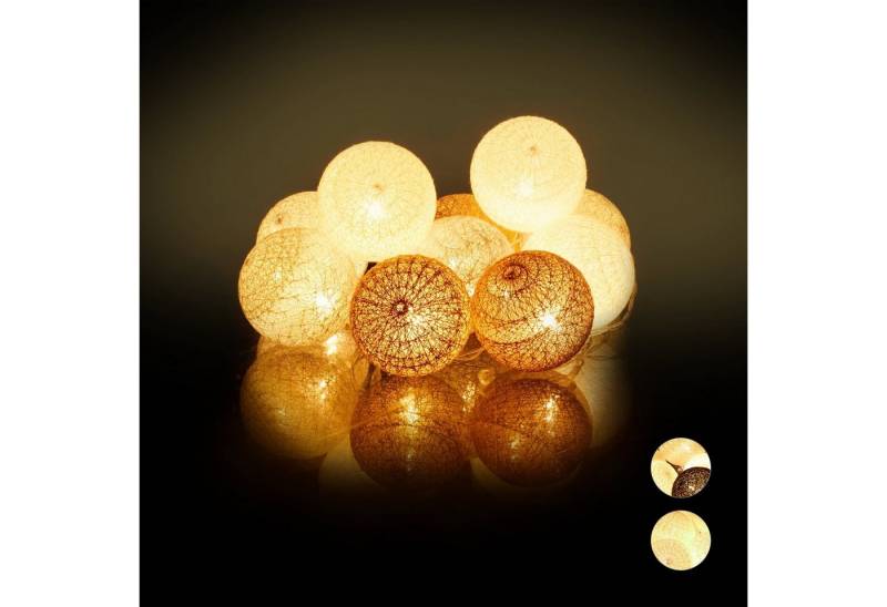 relaxdays LED-Lichterkette mit 10 Kugel, Weiß-Grau-Braun von relaxdays