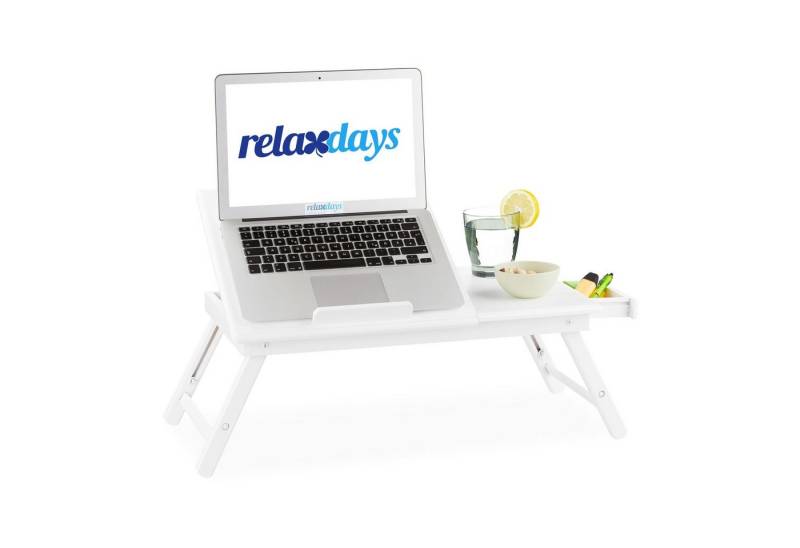 relaxdays Laptop Tablett Bambus Laptoptisch weiß, Bambus von relaxdays