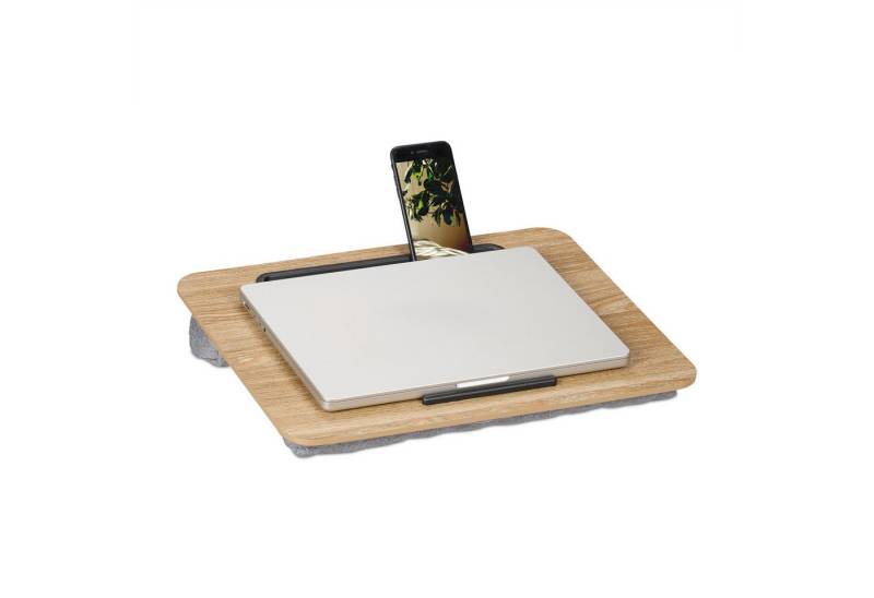 relaxdays Laptop Tablett Laptopkissen mit Handyhalter, Faserplatte von relaxdays