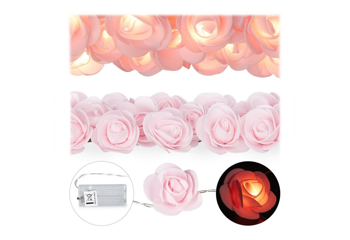 relaxdays Lichterkette Rosen Lichterkette, Pink von relaxdays