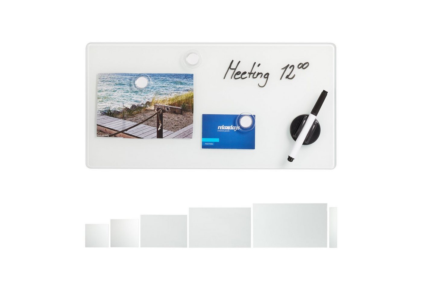 relaxdays Magnettafel Glas-Magnetboard Weiß, 15 x 80 cm von relaxdays