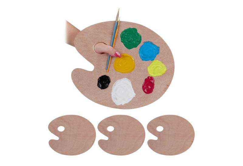 relaxdays Malpalette 4 x Mischpalette aus Holz Größe M von relaxdays