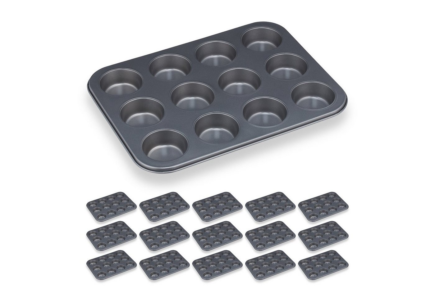 relaxdays Muffinplatten 16 x Muffinform für 12 Muffins, Stahl von relaxdays