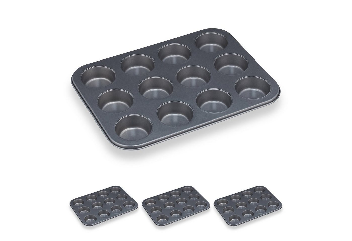 relaxdays Muffinplatten 4 x Muffinform für 12 Muffins, Stahl von relaxdays