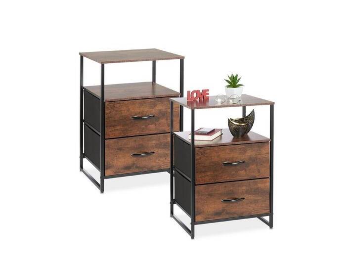 relaxdays Nachttisch Industrial 2er Set (2er Set), braun schwarz von relaxdays