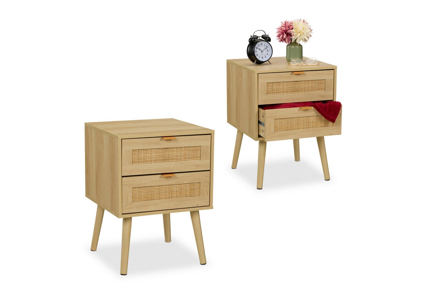 relaxdays Nachttisch im Rattan Design 2 Schublade (2-St), 2er Pack von relaxdays