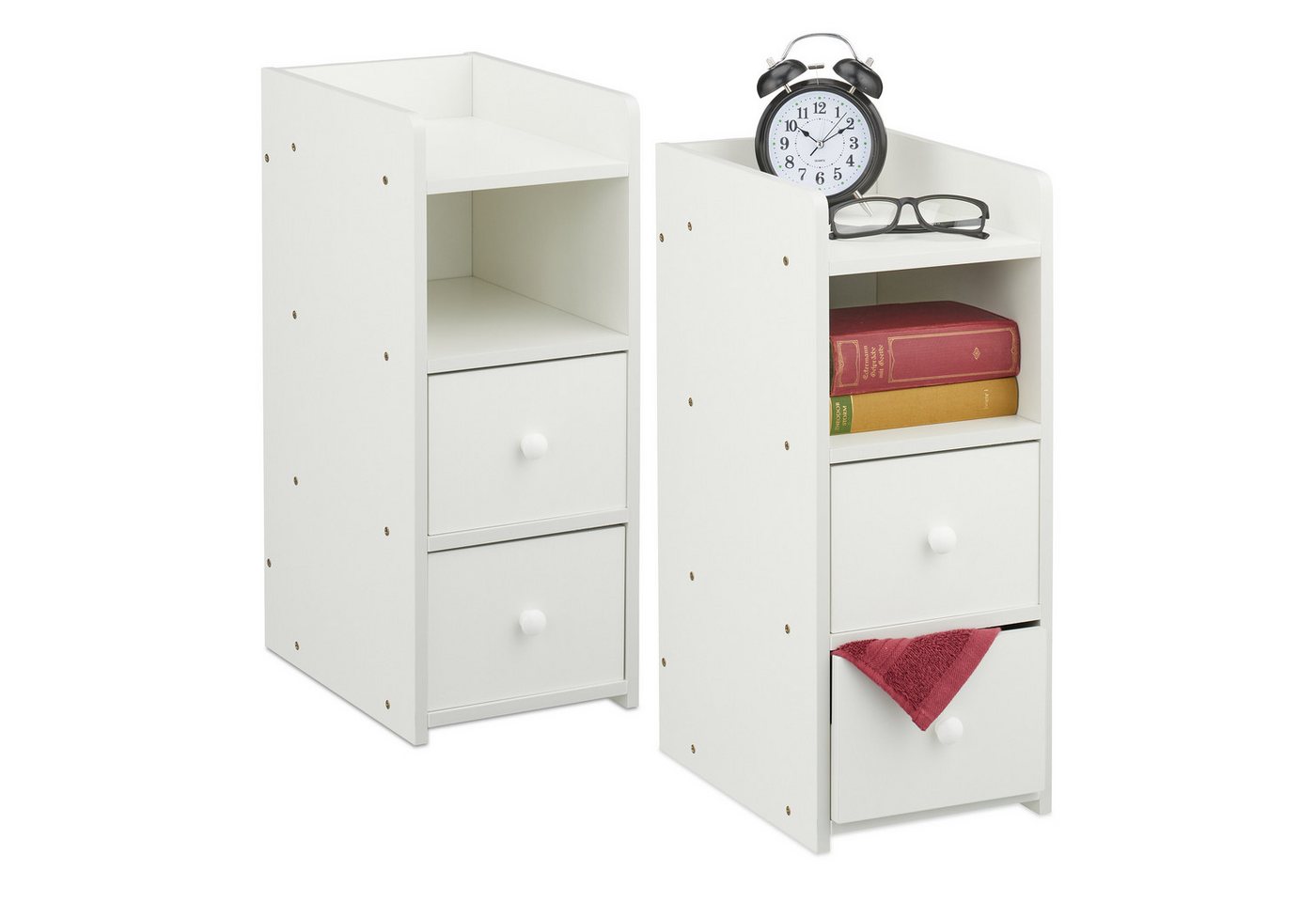 relaxdays Nachttisch schmal weiß (2er Pack, 2-St), 2er Pack von relaxdays