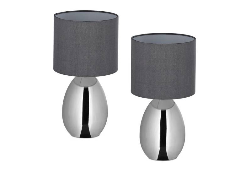 relaxdays Nachttischlampe 2er Set, Ein-/Ausschalter, Silber von relaxdays