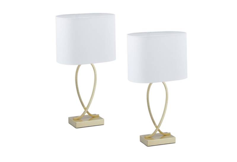 relaxdays Nachttischlampe Tischlampe geschwungener Fuß 2er Set, ohne Leuchtmittel, Gold von relaxdays
