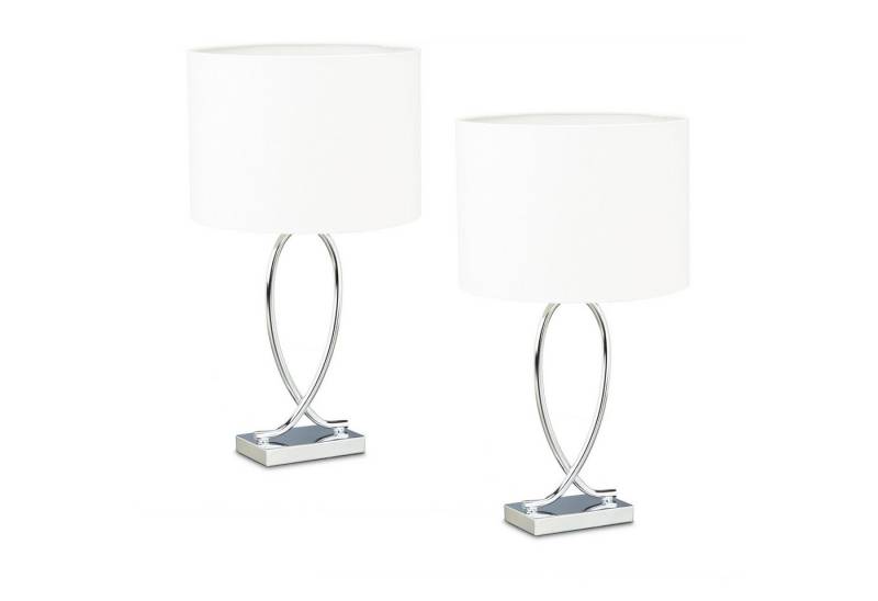 relaxdays Nachttischlampe Tischlampe geschwungener Fuß 2er Set, ohne Leuchtmittel, Silber von relaxdays