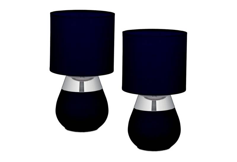relaxdays Nachttischlampe Tischlampe mit Stoffschirm 2er Set, ohne Leuchtmittel, Blau von relaxdays