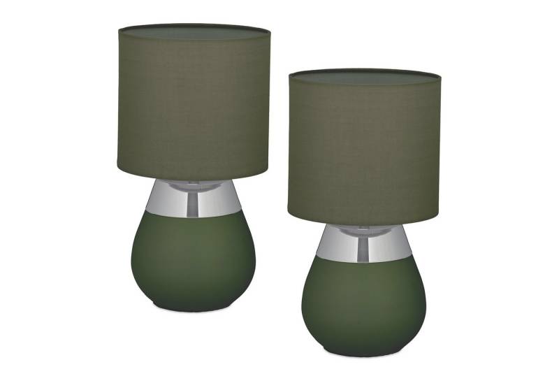 relaxdays Nachttischlampe Tischlampe mit Stoffschirm 2er Set, ohne Leuchtmittel, Grün von relaxdays