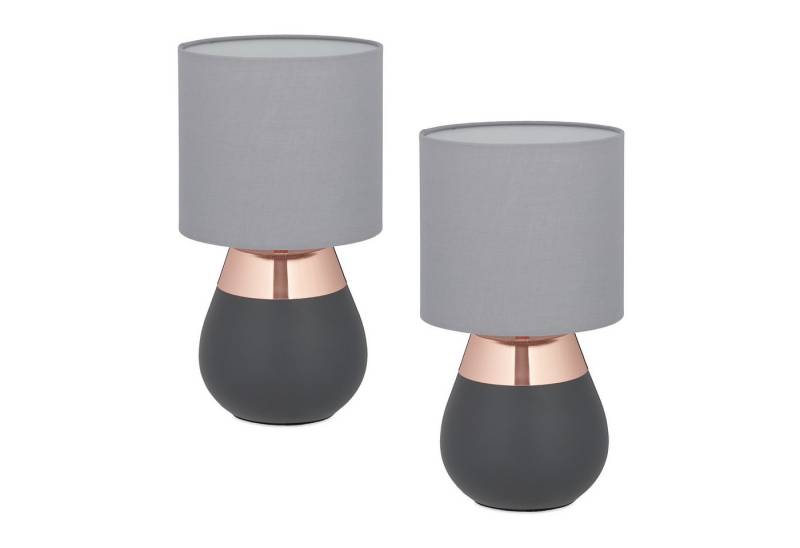 relaxdays Nachttischlampe Tischlampe mit Stoffschirm 2er Set, ohne Leuchtmittel, Kupfer von relaxdays