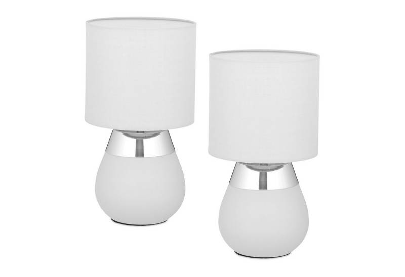 relaxdays Nachttischlampe Tischlampe mit Stoffschirm 2er Set, ohne Leuchtmittel, Silber von relaxdays