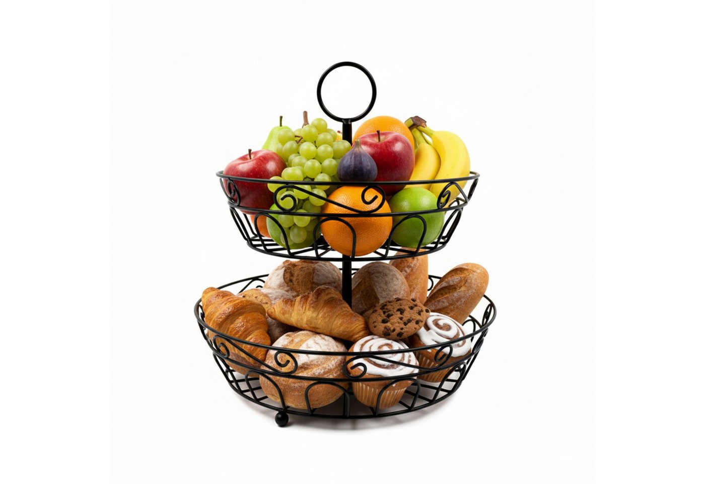 relaxdays Obstschale Obst Etagere 2 Etagen, Eisen, schwarz von relaxdays