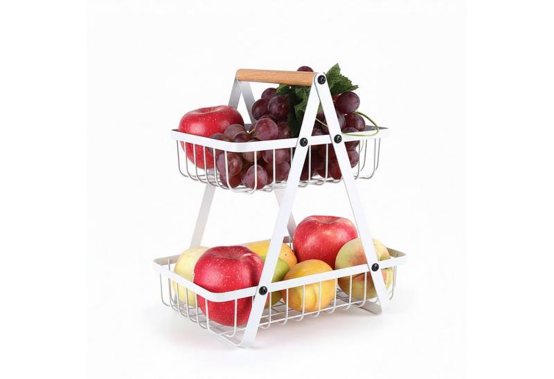 relaxdays Obstschale Obst Etagere 2 Etagen, Eisen, weiß von relaxdays