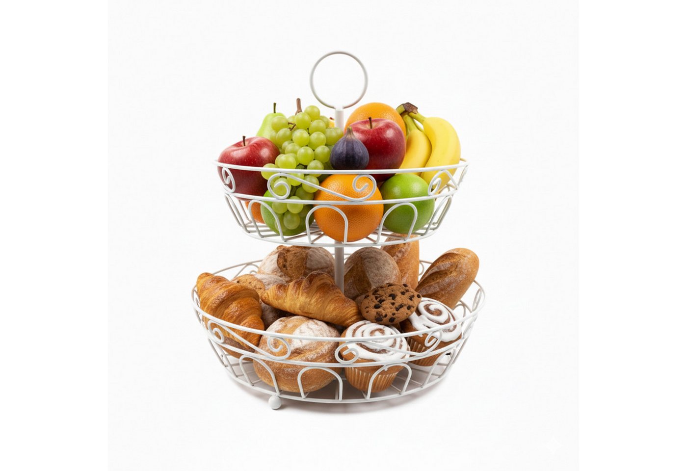 relaxdays Obstschale Obst Etagere 2 Etagen, Eisen, weiß von relaxdays