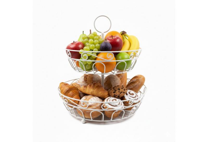 relaxdays Obstschale Obst Etagere 2 Etagen, Eisen, weiß von relaxdays