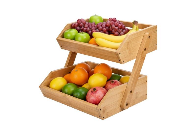 relaxdays Obstschale Obst Etagere Bambus 2 Etagen, Bambus von relaxdays