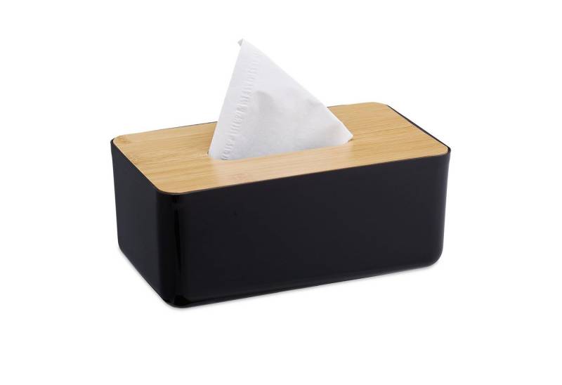 relaxdays Papiertuchbox Kosmetiktücher Box mit Holz-Deckel, schwarz von relaxdays