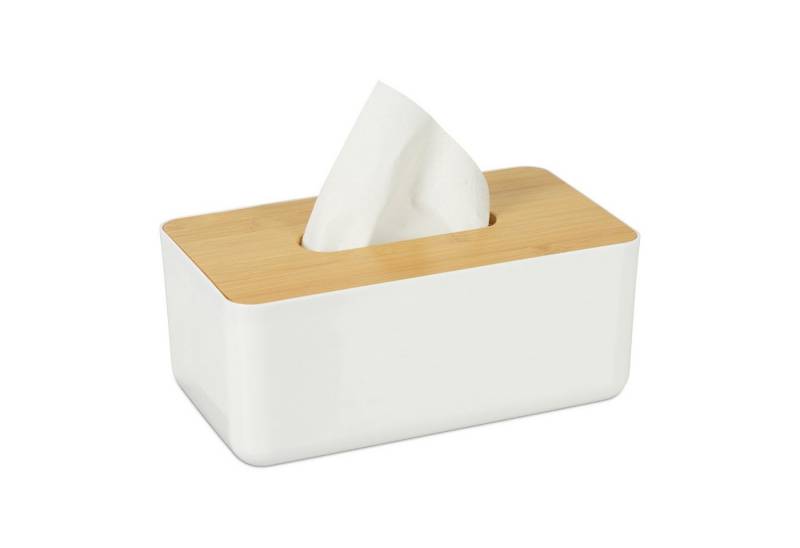 relaxdays Papiertuchbox Kosmetiktücher Box mit Holz-Deckel, weiß von relaxdays