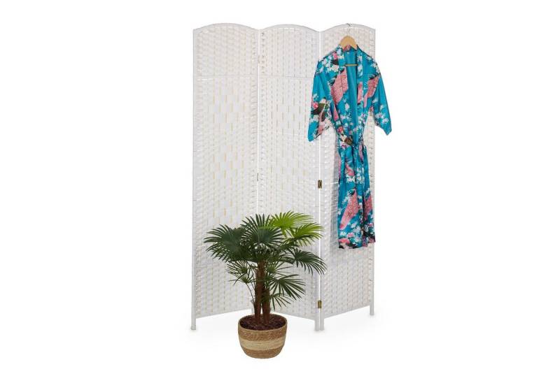 relaxdays Paravent 3-teiliger Paravent in Weiß von relaxdays