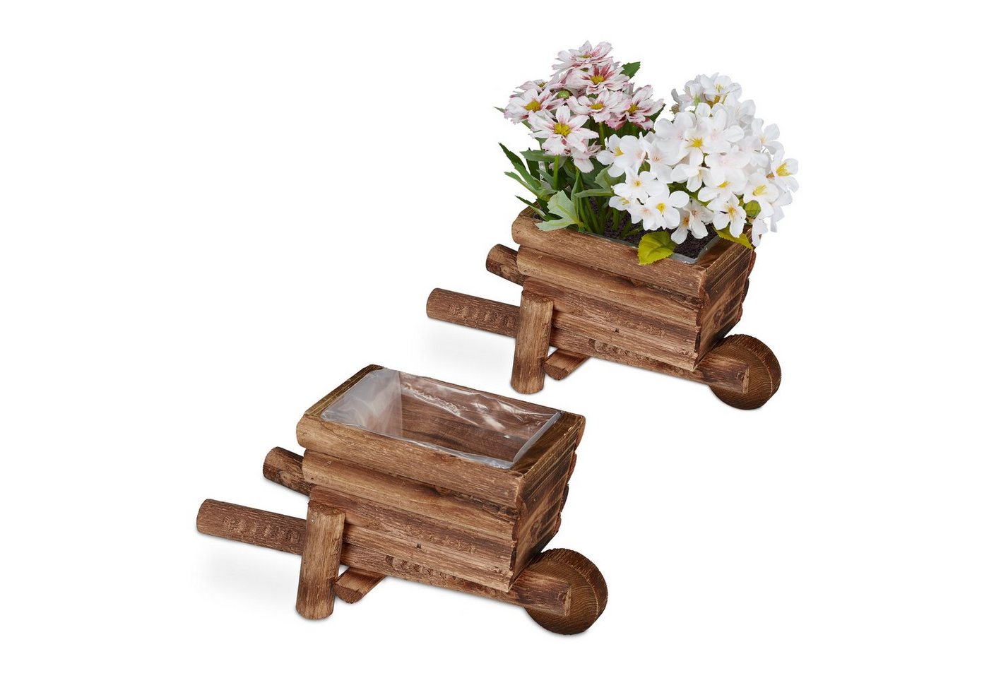 relaxdays Pflanzschale Pflanzschubkarre aus Holz 2er Set relaxdays Pflanzschale Pflanzschubkarre aus Holz 2er Set von relaxdays