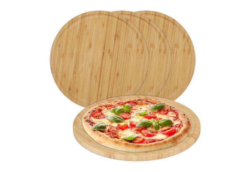 relaxdays Pizzateller Bambus Pizzateller im 4er Set von relaxdays