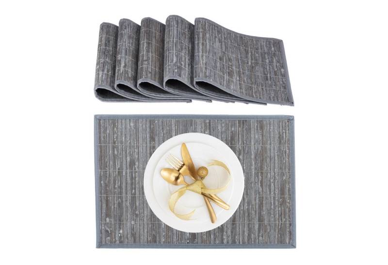 relaxdays Platzset Tischset 6er Set Bambus, (6 Tischmatten), grau von relaxdays