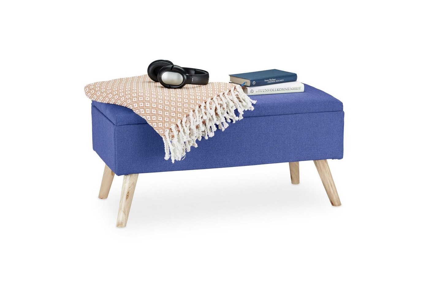 relaxdays Polsterbank Gepolsterte Sitzbank mit Stauraum, Blau von relaxdays