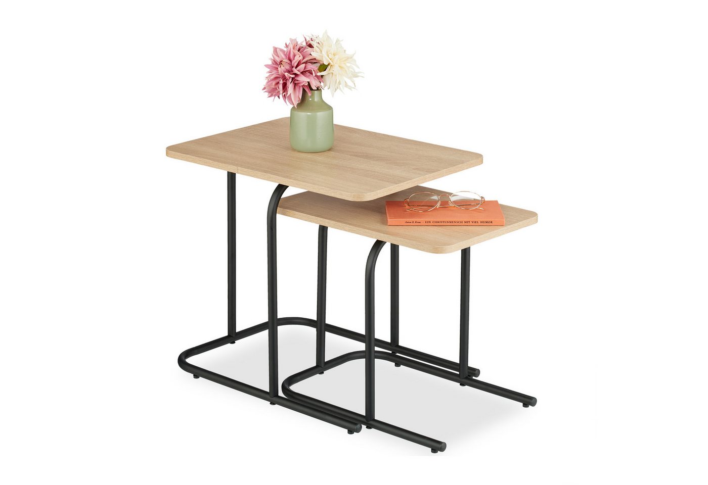 relaxdays Satztisch 2er Set Holzoptik & Metall, Hellbraun relaxdays Satztisch 2er Set Holzoptik & Metall, Hellbraun von relaxdays