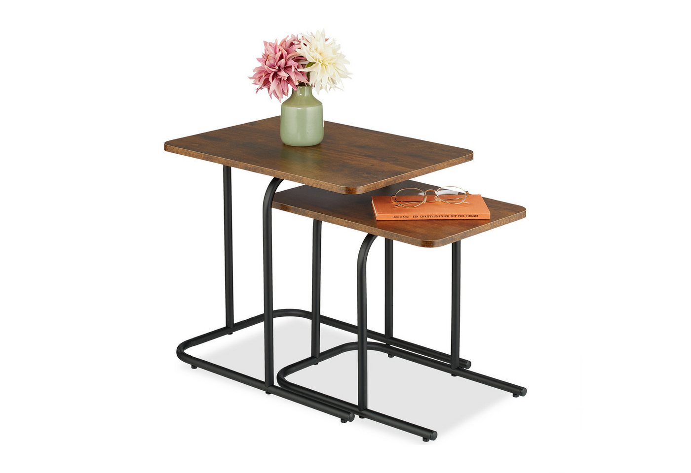 relaxdays Satztisch 2er Set Holzoptik & Metall (2er Set), Dunkelbraun von relaxdays