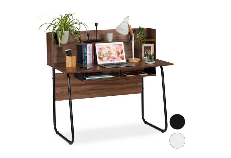relaxdays Schreibtisch mit Ablagefäch, Holz / Schwarz von relaxdays