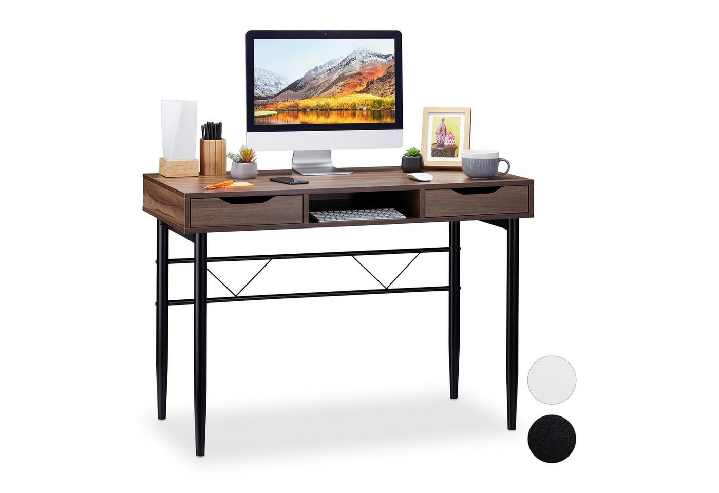 relaxdays Schreibtisch Schreibtisch mit Schubladen, Holz / Schwarz von relaxdays