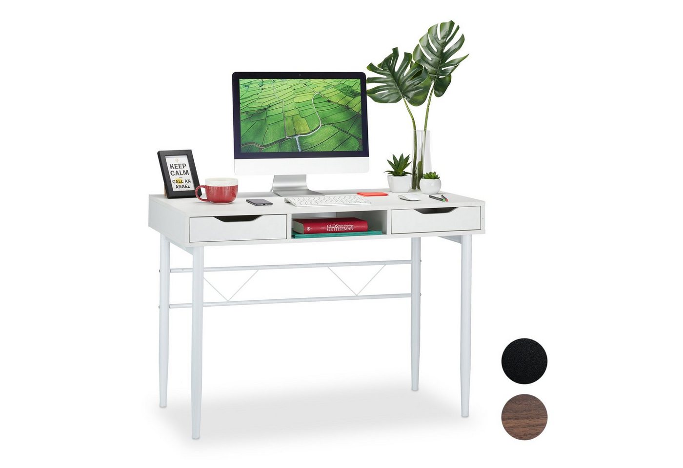 relaxdays Schreibtisch Schreibtisch mit Schubladen, Weiß / Weiß von relaxdays