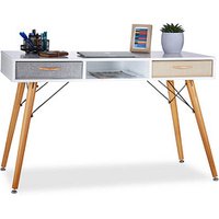 relaxdays Schreibtisch weiß rechteckig, 4-Fuß-Gestell braun 125,0 x 60,0 cm von RELAXDAYS