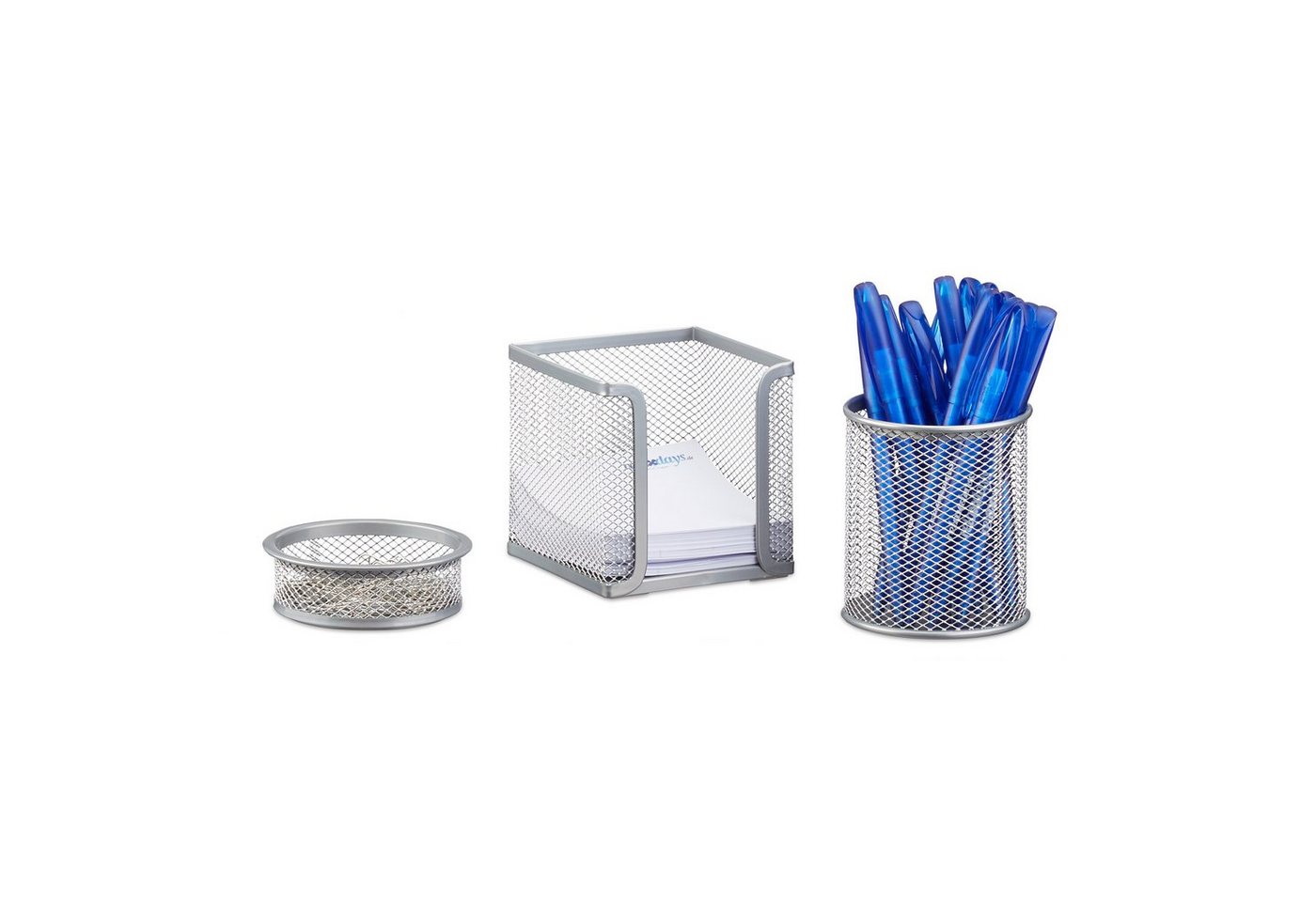 relaxdays Schreibtischaufsatz Schreibtisch Organizer Set, 3-teilig, Silber von relaxdays