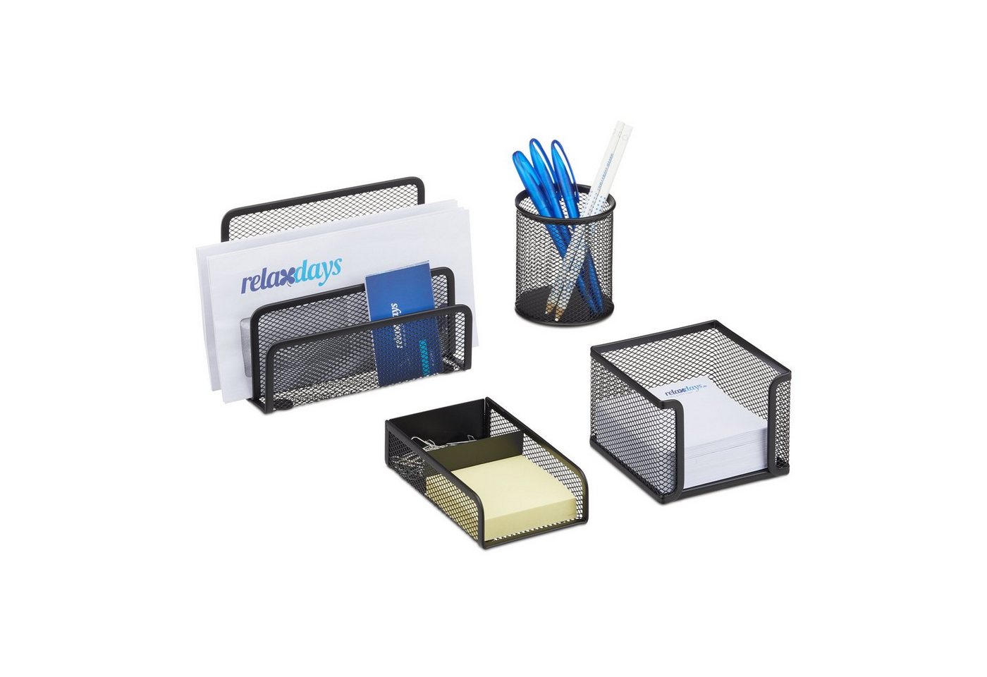 relaxdays Schreibtischaufsatz Schreibtisch Organizer Set 4-teilig, Schwarz von relaxdays