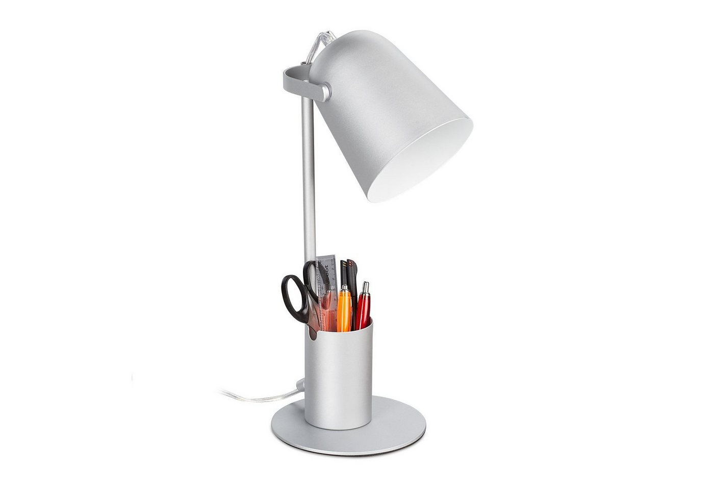 relaxdays Schreibtischlampe Schreibtischlampe mit Stifthalter, Silber von relaxdays