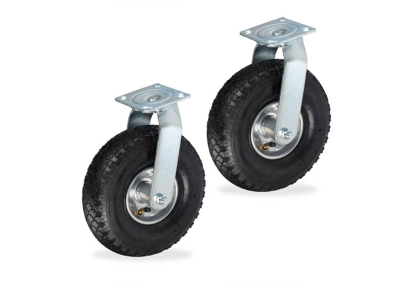 relaxdays Schwerlastrolle 2x Lenkrolle luftbereift 3.00-4, (2-St), Schwarz-Silber von relaxdays