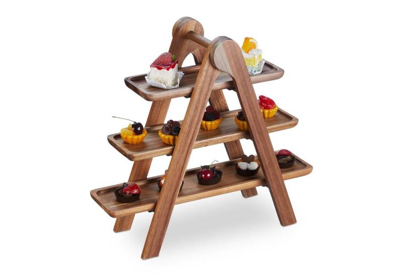 relaxdays Servierplatte 3-stöckige Etagere Holz, Holz von relaxdays