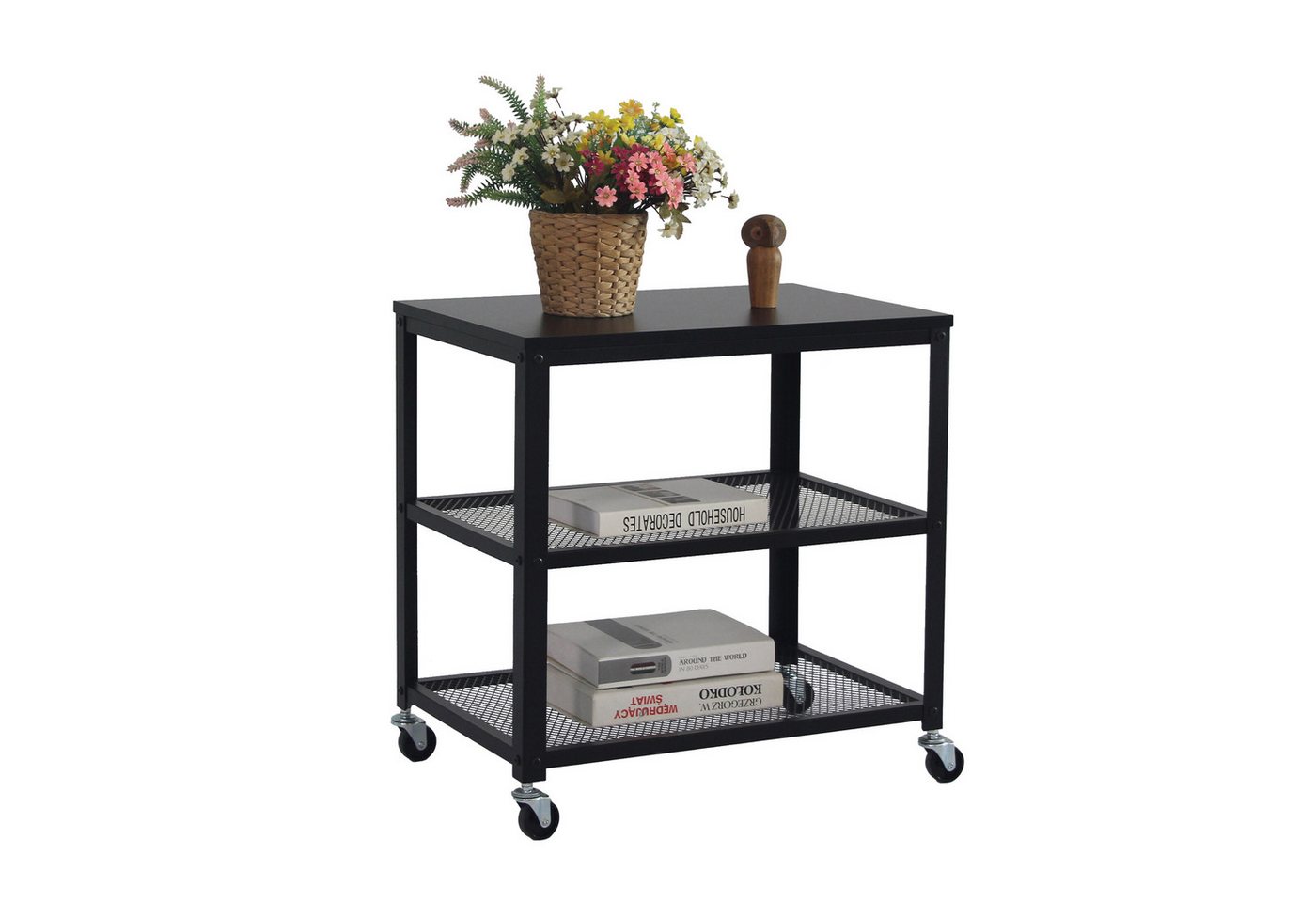 relaxdays Servierwagen Schwarzer Rollwagen 3 Ebenen, (1 St) von relaxdays