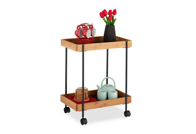 relaxdays Servierwagen Bambus schwarz mit 2 Etage relaxdays Servierwagen Bambus schwarz mit 2 Etage von relaxdays