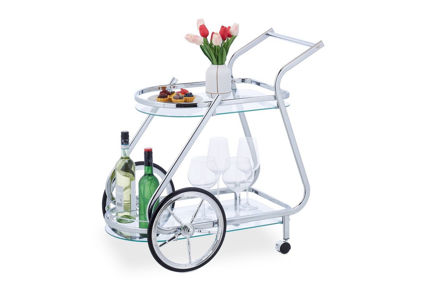 relaxdays Servierwagen Servierwagen aus Chrom & Glas von relaxdays