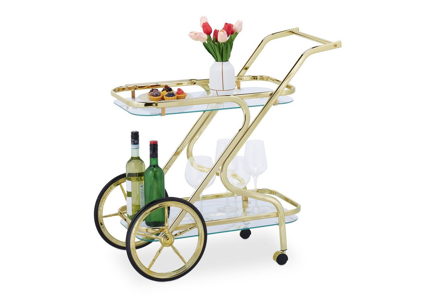 relaxdays Servierwagen Servierwagen aus Messing & Glas von relaxdays