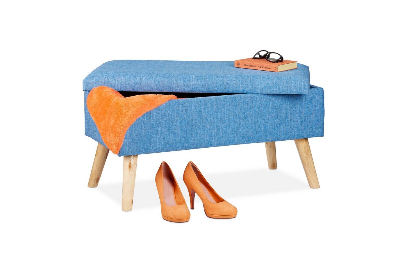 relaxdays Sitzbank Sitzbank mit Stauraum, Blau von relaxdays