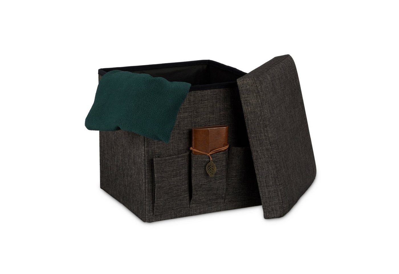 relaxdays Sitzhocker Faltbarer Sitzhocker mit Taschen Leinen, Braun von relaxdays