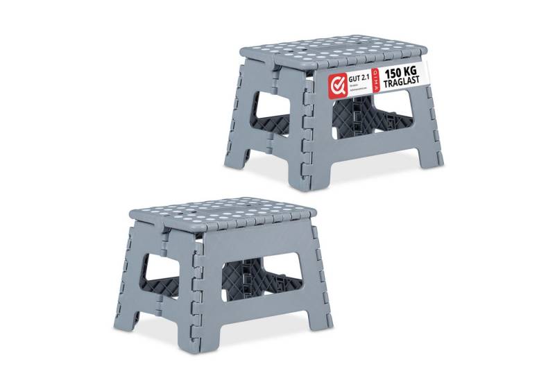 relaxdays Sitzhocker Klapphocker faltbar M hellgrau 2er Set (Set, 2er Set) von relaxdays