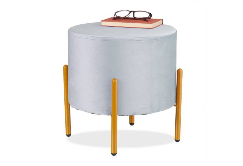 relaxdays Sitzhocker Samt Hocker mit 4 Metallbeinen, grau relaxdays Sitzhocker Samt Hocker mit 4 Metallbeinen, grau von relaxdays